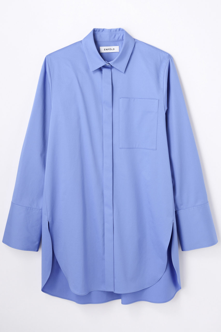 ENFOLD ピーチタッチサテン スタンダードSH/シャツ (サックス, 38) エンフォルド ELLE SHOP
