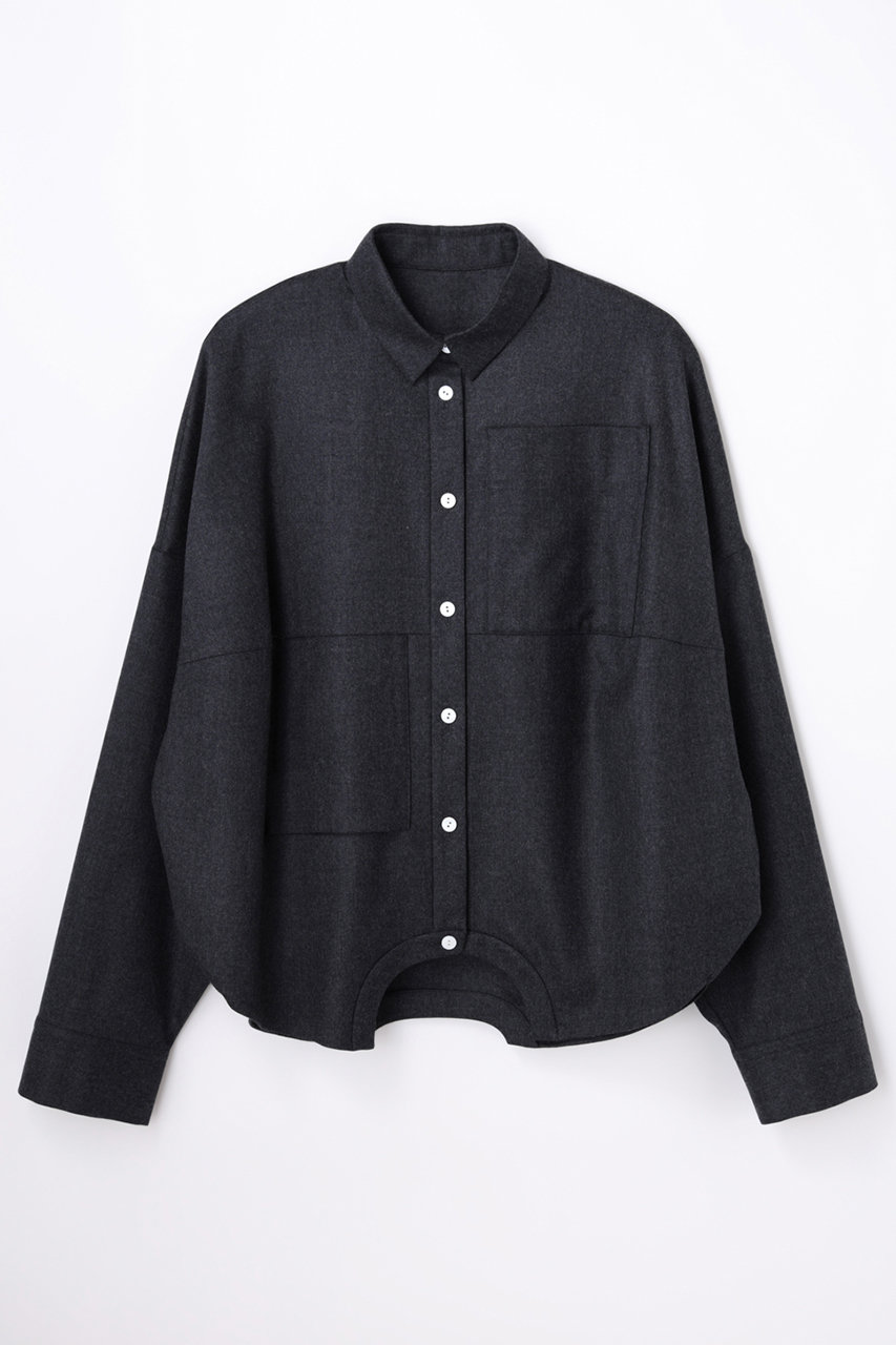 ENFOLD ストレッチサキソニー シンメトリークロップド SH/シャツ (チャコールグレー, 38) エンフォルド ELLE SHOP