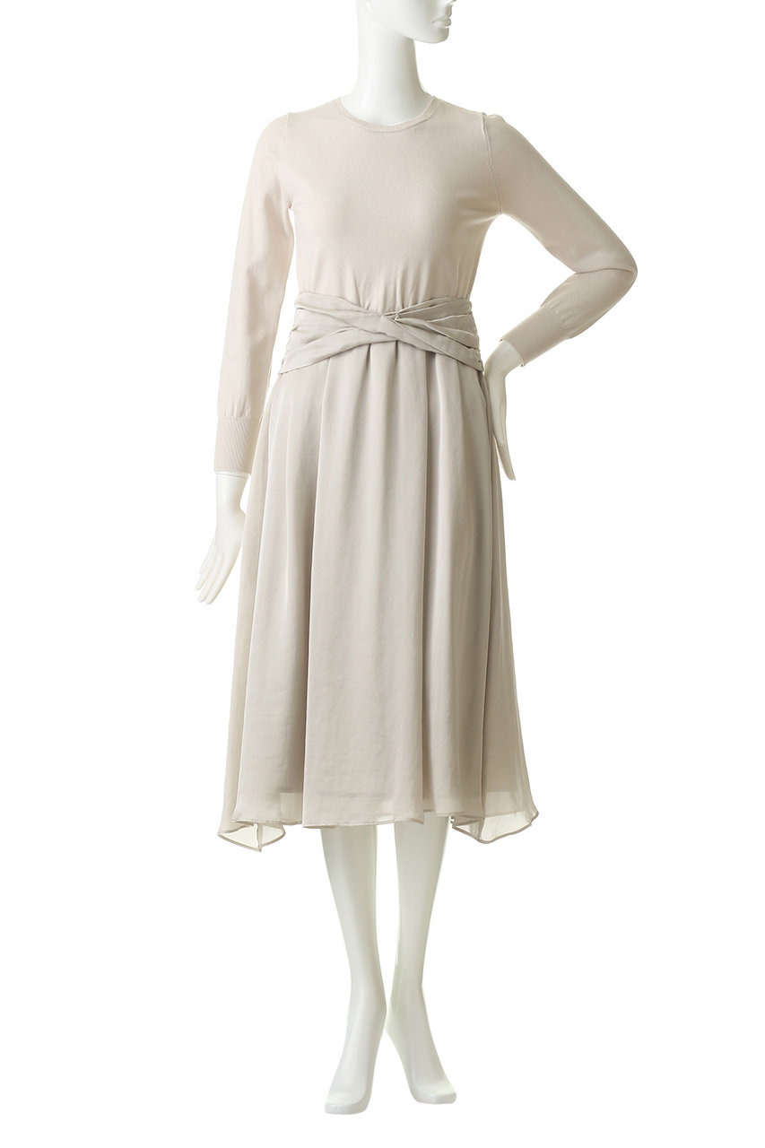 Lanvin En Bleu ランバン オン ブルー ウエストデザインサテンコンビニットワンピース オフホワイト の通販 Elleshop エル ショップ