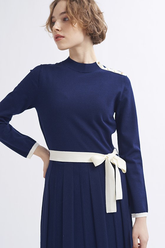 Lanvin En Bleu ランバン オン ブルー プリーツニットワンピース ネイビー の通販 Elleshop エル ショップ