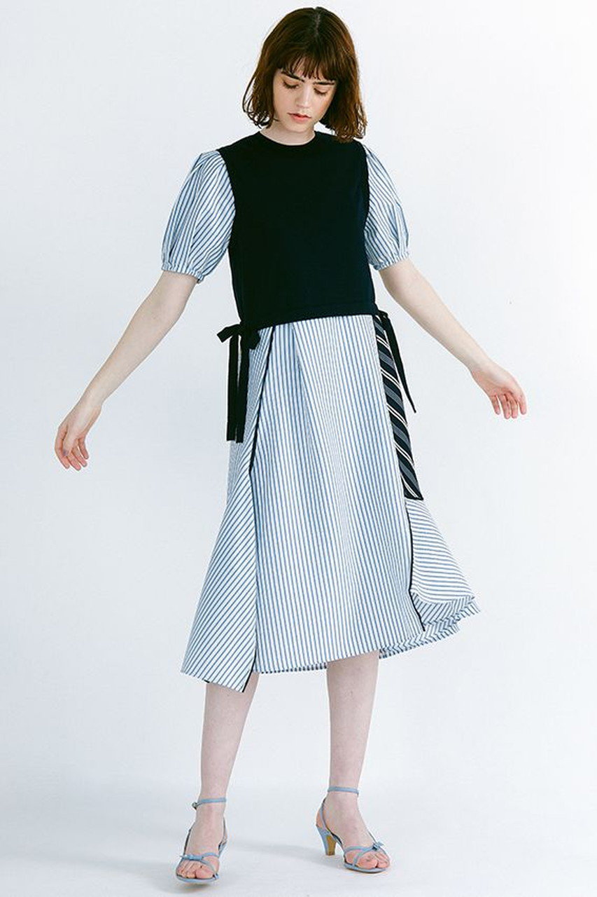 Lanvin En Bleu ランバン オン ブルー ストライプmixドッキングワンピース ネイビー の通販 Elleshop エル ショップ