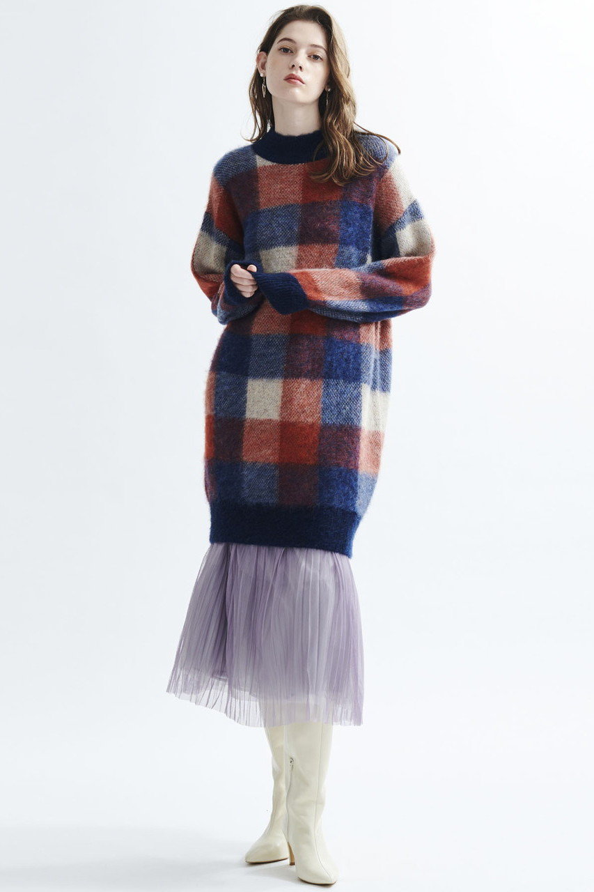 Lanvin En Bleu ランバン オン ブルー チェックジャガードニットワンピース オレンジ の通販 Elleshop エル ショップ