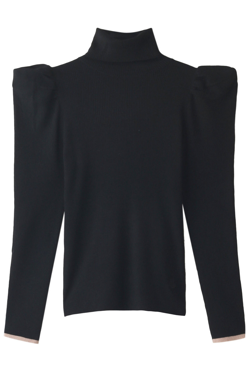 ギャザーショルダーリブタートルニット