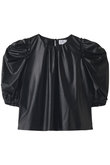 フェイクレザーボリュームスリーブブラウス
