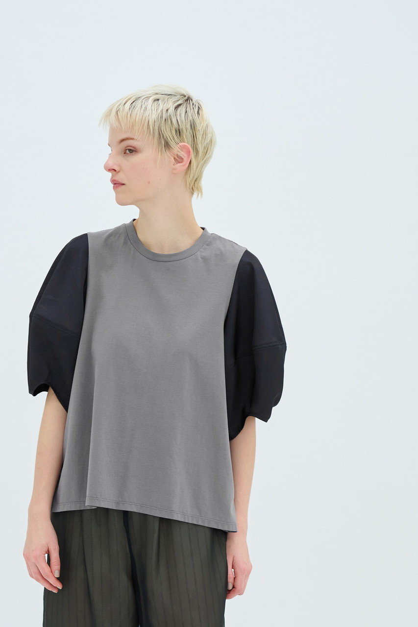 LANVIN en Bleu 袖布帛コンビカットソー (グレー, 38) ランバン オン ブルー ELLE SHOP LANVIN en Bleu 袖布帛コンビカットソー (グレー, 38) ランバン オン ブルー ELLE SHOP