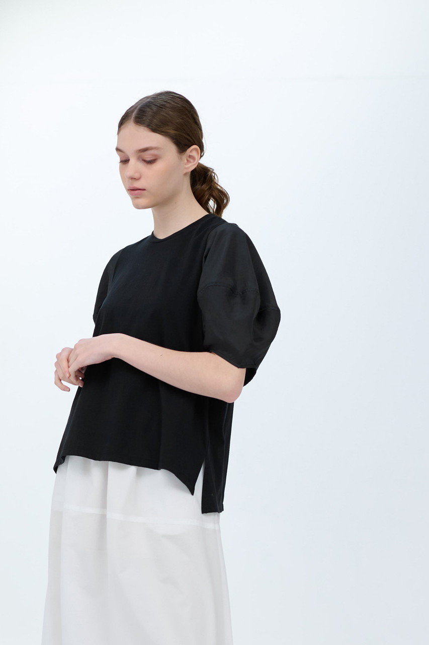 LANVIN en Bleu 袖布帛コンビカットソー (ブラック, 38) ランバン オン ブルー ELLE SHOP LANVIN en Bleu 袖布帛コンビカットソー (ブラック, 38) ランバン オン ブルー ELLE SHOP