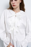 コットンサテンフロントリボンブラウス