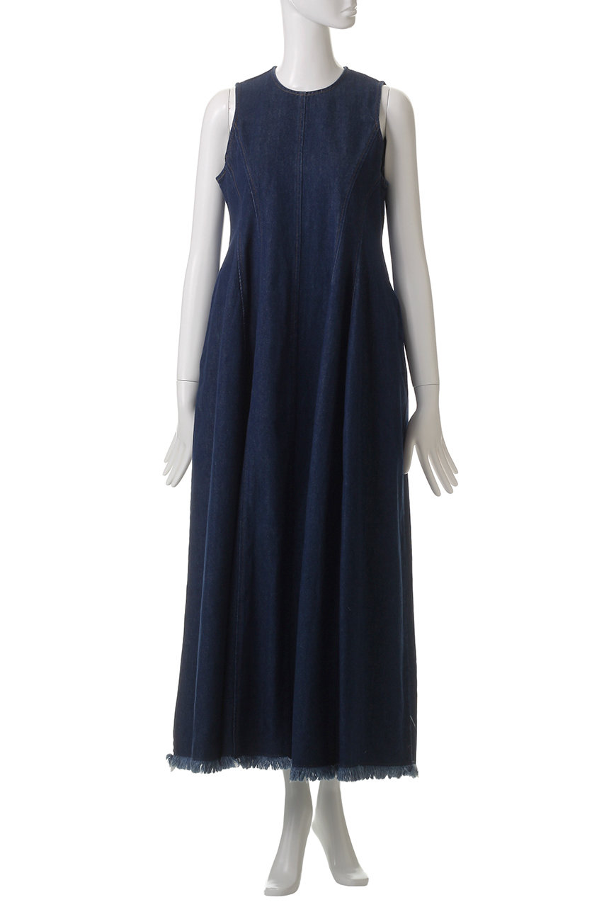 LANVIN ランバン ネイビー ノースリーブワンピース フォーマルワンピ 38 LANVIN en Bleu(ランバンオンブルー) フリルノースリーブ