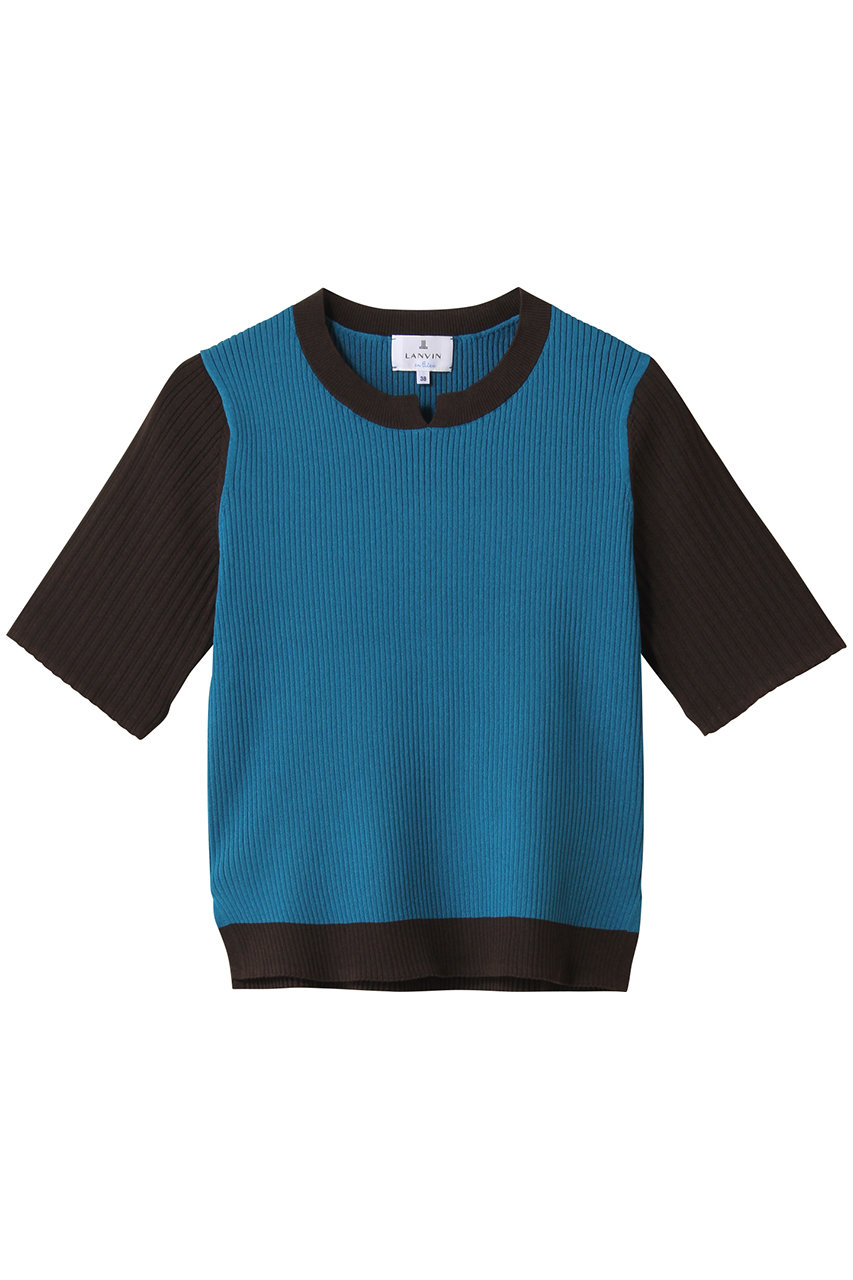 LANVIN en Bleu カラーブロックリブニット (ブルー, 38) ランバン オン ブルー ELLE SHOP LANVIN en Bleu カラーブロックリブニット (ブルー, 38) ランバン オン ブルー ELLE SHOP