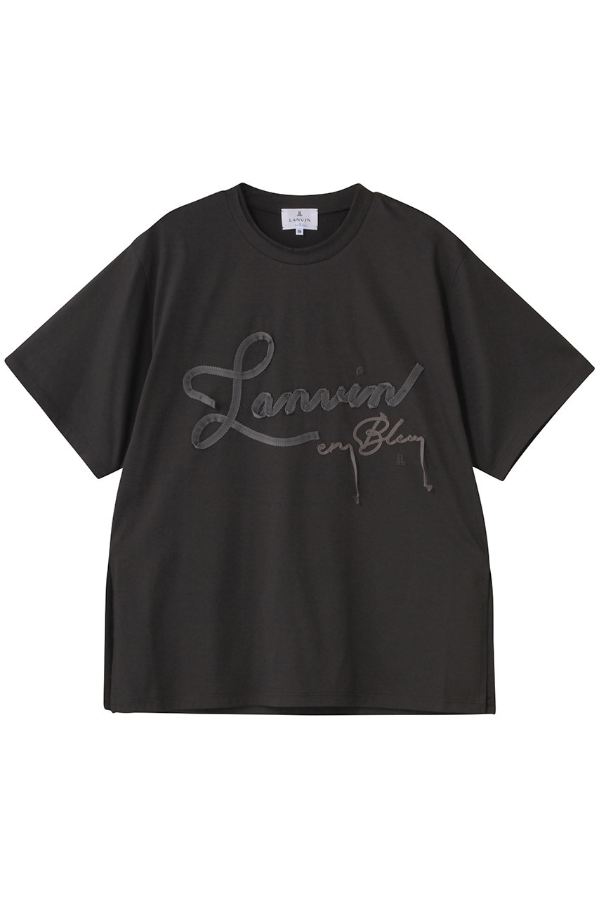 LANVIN en Bleu グログランテープロゴ刺しゅうTシャツ (チャコールグレー, 38) ランバン オン ブルー ELLE SHOP LANVIN en Bleu グログランテープロゴ刺しゅうTシャツ (チャコールグレー, 38) ランバン オン ブルー ELLE SHOP
