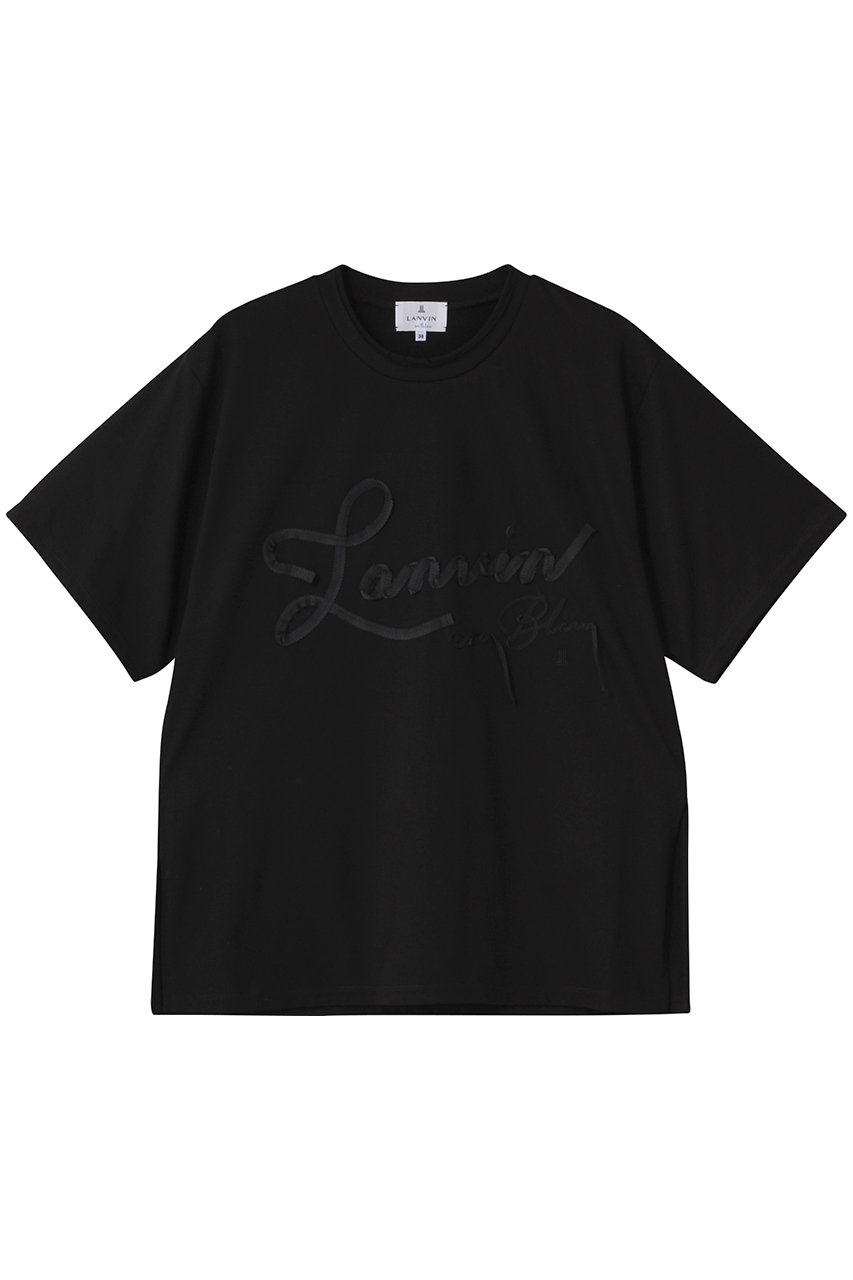 LANVIN en Bleu グログランテープロゴ刺しゅうTシャツ (ブラック, 38) ランバン オン ブルー ELLE SHOP LANVIN en Bleu グログランテープロゴ刺しゅうTシャツ (ブラック, 38) ランバン オン ブルー ELLE SHOP
