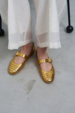 LANVIN メタリックゴールド バレエシューズ LANVIN en Bleu(ランバン オン ブルー)｜パンチングレザーバレエ