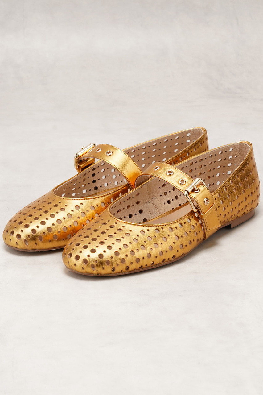 Lanvin: ゴールド メタリック レザー バレエシューズ | SSENSE