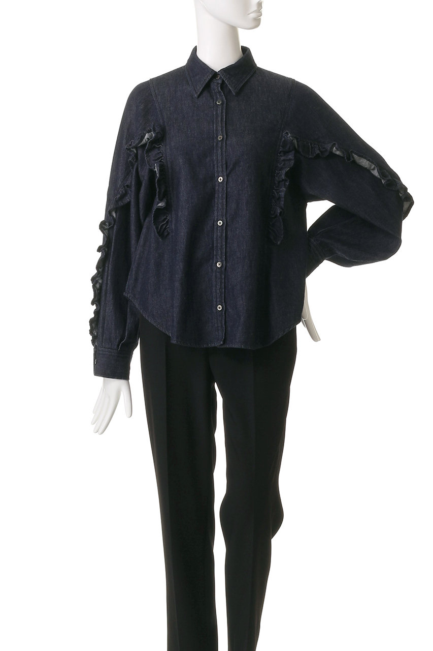 試着のみ　LANVIN en Bleu プリーツ　シャーリング フリルトップス LANVIN en Bleu(ランバン オン ブルー)｜【予約販売】デニム