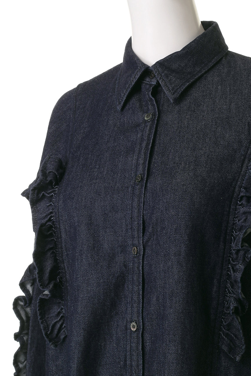 美品 LANVIN ランバン カーディガン ニット フリル ブラウス 紺 高級 LANVIN en Bleu ニット セーター Vネックフリルトリム