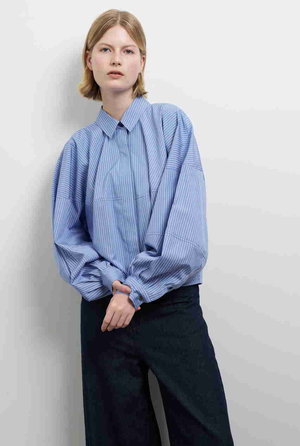 新品未使用ランバン　オンブルー　レースパターンシャツブラウス　 ネイビー 長袖 レースパターンシャツブラウス|LANVIN en Bleu | LANVIN en Bleu