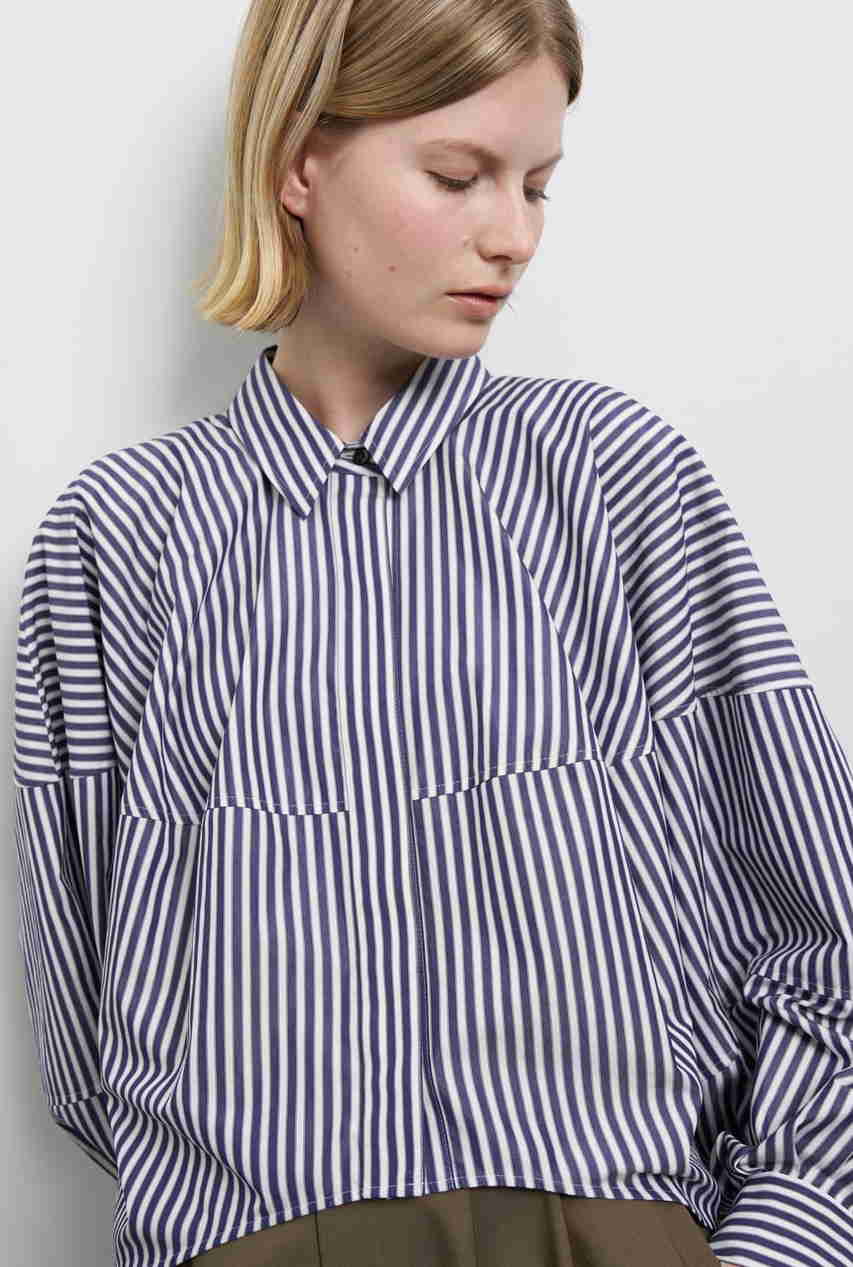 LANVIN en Bleu THOMAS MASONボリュームシャツ (ネイビーストライプ, 38) ランバン オン ブルー ELLE SHOP LANVIN en Bleu THOMAS MASONボリュームシャツ (ネイビーストライプ, 38) ランバン オン ブルー ELLE SHOP