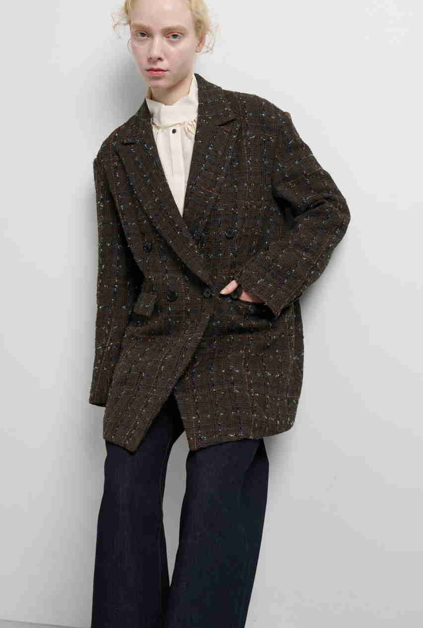 LANVIN en Bleu ツイードメルトン テーラードジャケット (カーキ, 38) ランバン オン ブルー ELLE SHOP LANVIN en Bleu ツイードメルトン テーラードジャケット (カーキ, 38) ランバン オン ブルー ELLE SHOP