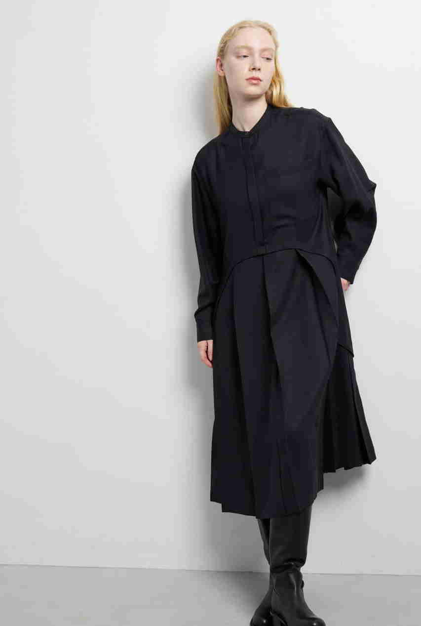 LANVIN en Bleu プリーツコンビシャツワンピース (ネイビー, 36) ランバン オン ブルー ELLE SHOP LANVIN en Bleu プリーツコンビシャツワンピース (ネイビー, 36) ランバン オン ブルー ELLE SHOP