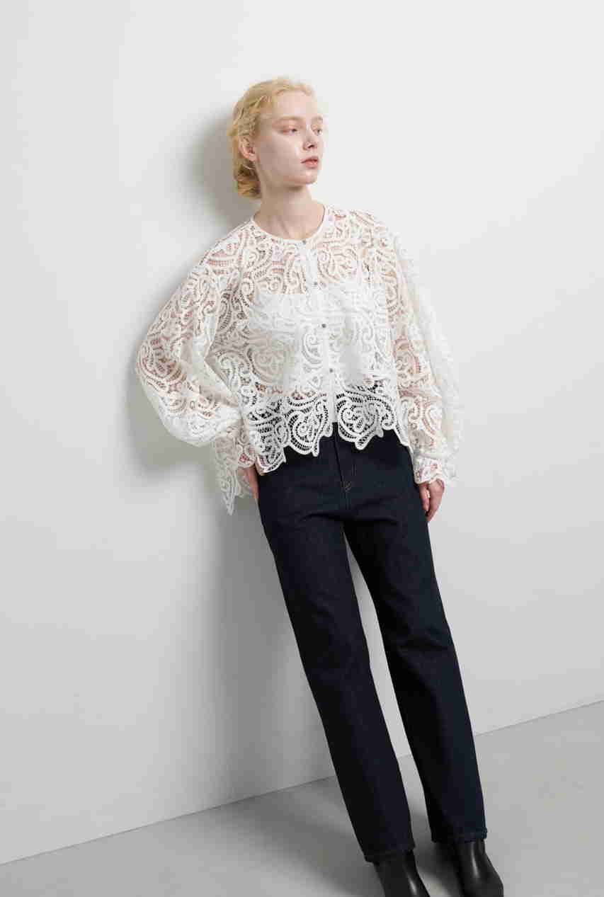 LANVIN ホワイト　リネン　レーヨン　長袖ブラウス LANVIN ホワイト リネン レーヨン 長袖ブラウス - メルカリ