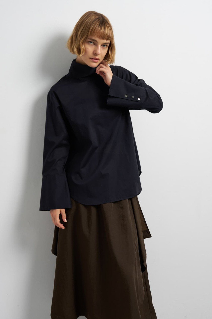 LANVIN en Bleu スタンドカラープルオーバーブラウス (ネイビー, 38) ランバン オン ブルー ELLE SHOP LANVIN en Bleu スタンドカラープルオーバーブラウス (ネイビー, 38) ランバン オン ブルー ELLE SHOP