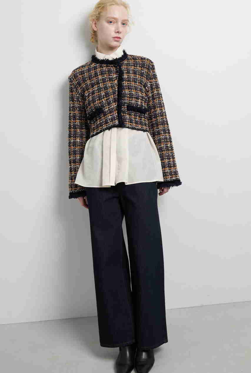 美品 LANVIN ランバン フリンジツイードジャケット 40 ファンシーツィードノーカラージャケット|LANVIN COLLECTION