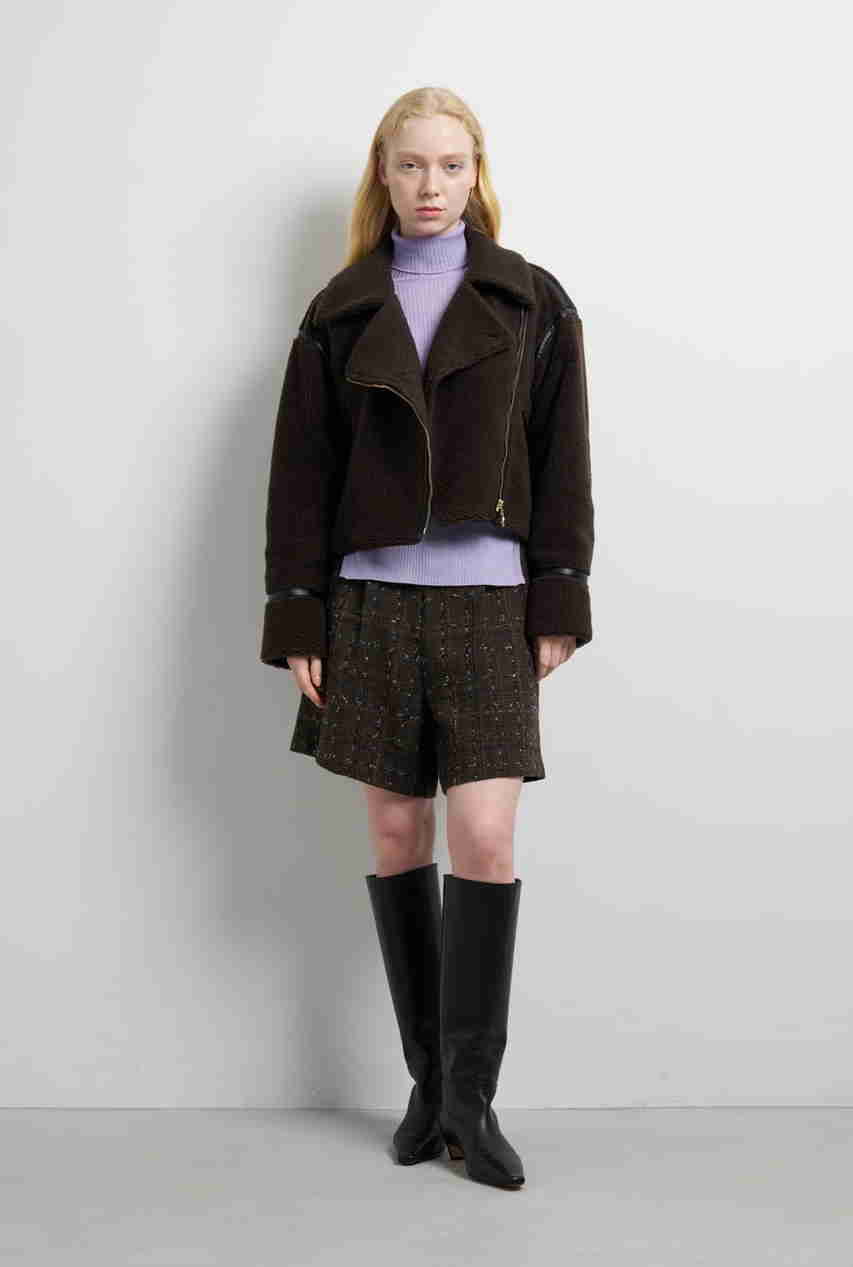 LANVIN en Bleu ボアライダースジャケット (カーキ, 36) ランバン オン ブルー ELLE SHOP LANVIN en Bleu ボアライダースジャケット (カーキ, 36) ランバン オン ブルー ELLE SHOP