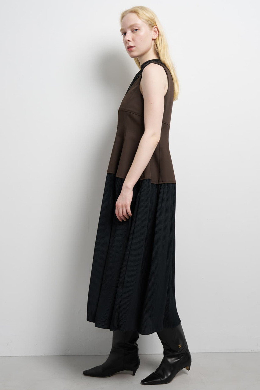 LANVIN en Bleu プリーツコンビマットサテンワンピース (ブラウン, 38) ランバン オン ブルー ELLE SHOP LANVIN en Bleu プリーツコンビマットサテンワンピース (ブラウン, 38) ランバン オン ブルー ELLE SHOP