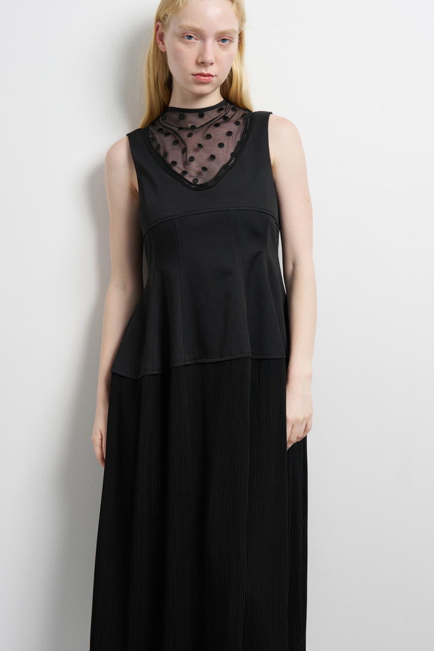 LANVIN en Bleu プリーツコンビマットサテンワンピース (ブラック, 36) ランバン オン ブルー ELLE SHOP LANVIN en Bleu プリーツコンビマットサテンワンピース (ブラック, 36) ランバン オン ブルー ELLE SHOP
