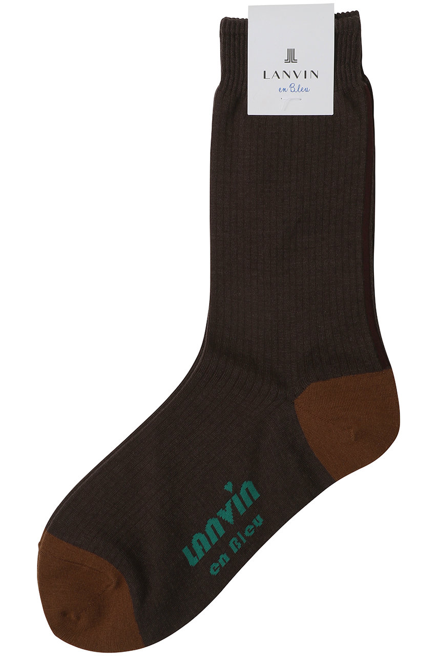 ランバン オン ブルー/LANVIN en Bleuの針抜きロゴポイントソックス(ブラウン/3588090)