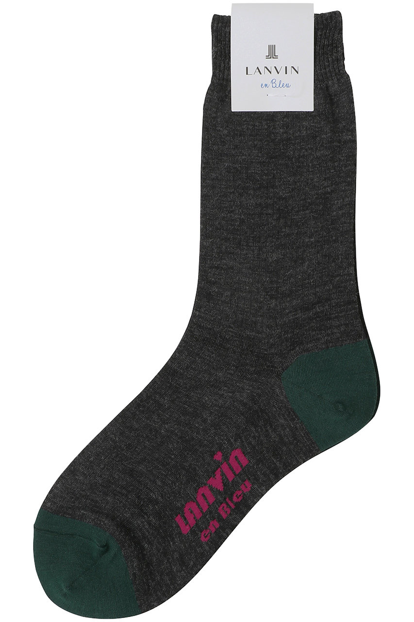 ランバン オン ブルー/LANVIN en Bleuの針抜きロゴポイントソックス(チャコールグレー/3588090)