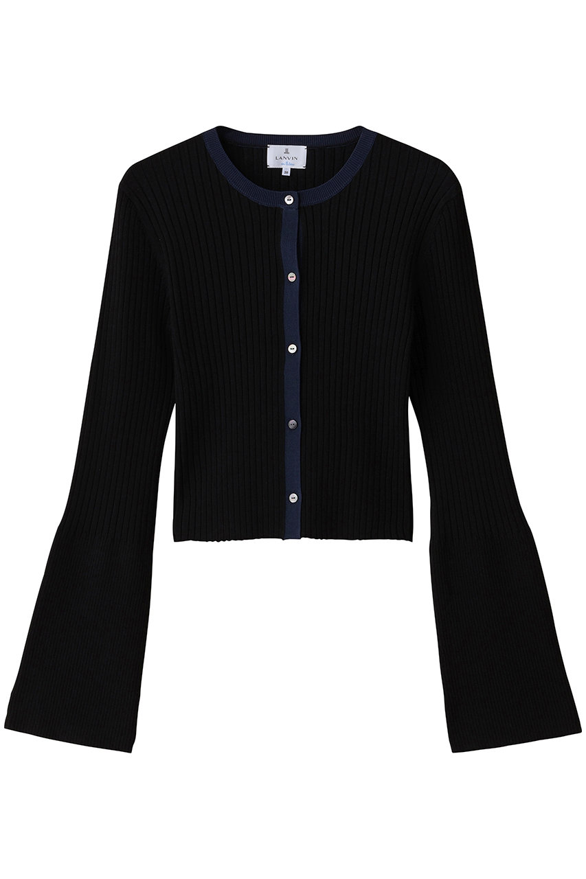 ランバン オン ブルー/LANVIN en Bleuのバイカラーリブショートカーディガン(ブラック/3596819)