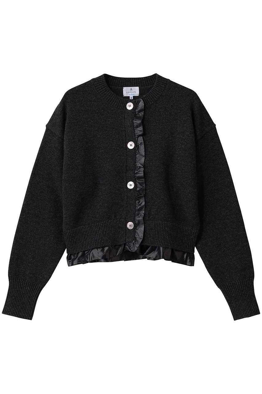 ランバン オン ブルー/LANVIN en Bleuのタフタトリムニットカーディガン(チャコールグレー/3506825)