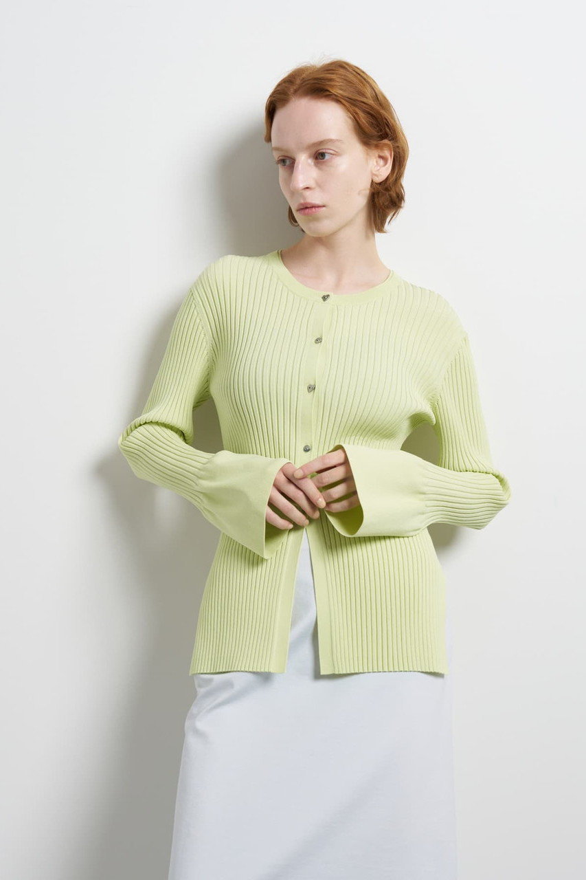 ランバン オン ブルー/LANVIN en Bleuのリブカフスカーディガン(イエローグリーン/3636810)