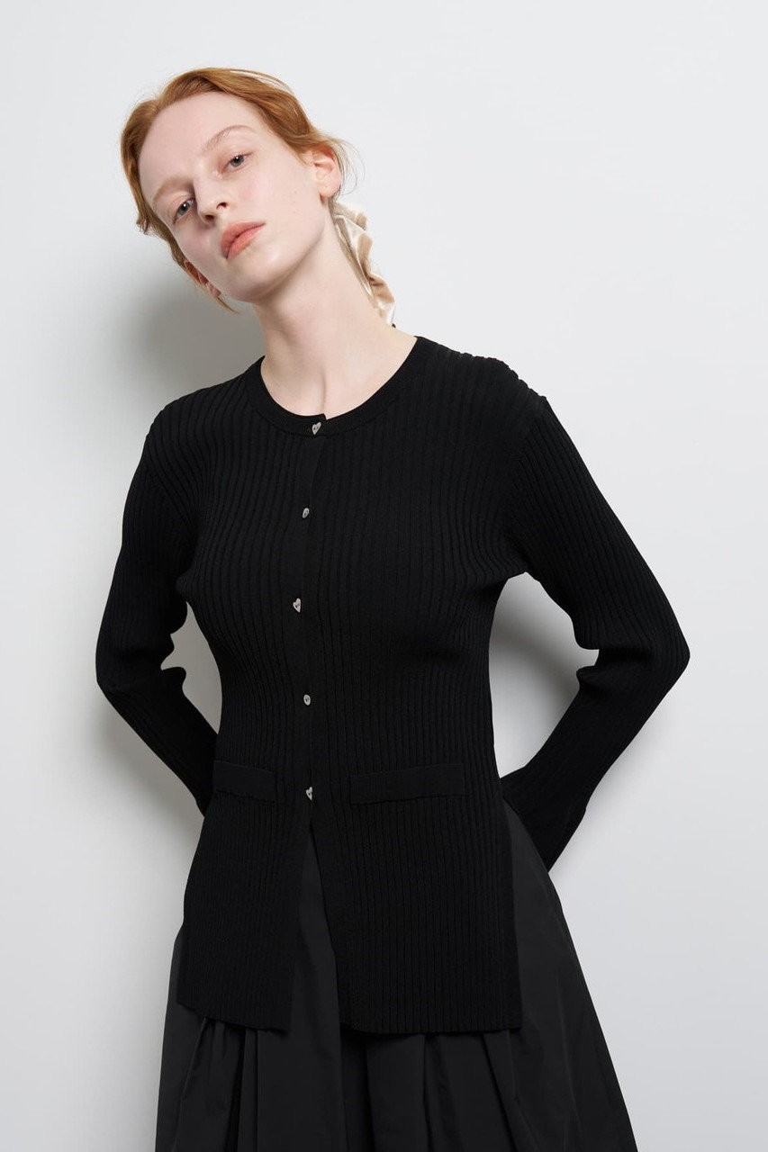 ランバン オン ブルー/LANVIN en Bleuのリブカフスカーディガン(ブラック/3636810)