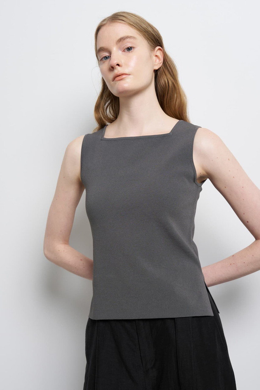 ランバン オン ブルー/LANVIN en Bleuのスクエアネックノースリーブニット(グレー/3636811)