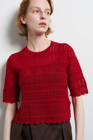 ランバン オン ブルー/LANVIN en Bleuの【予約販売】レースハーフスリーブニット(110300/110301)