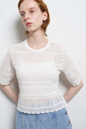 ランバン オン ブルー/LANVIN en Bleuの【予約販売】レースハーフスリーブニット(110300/110301)