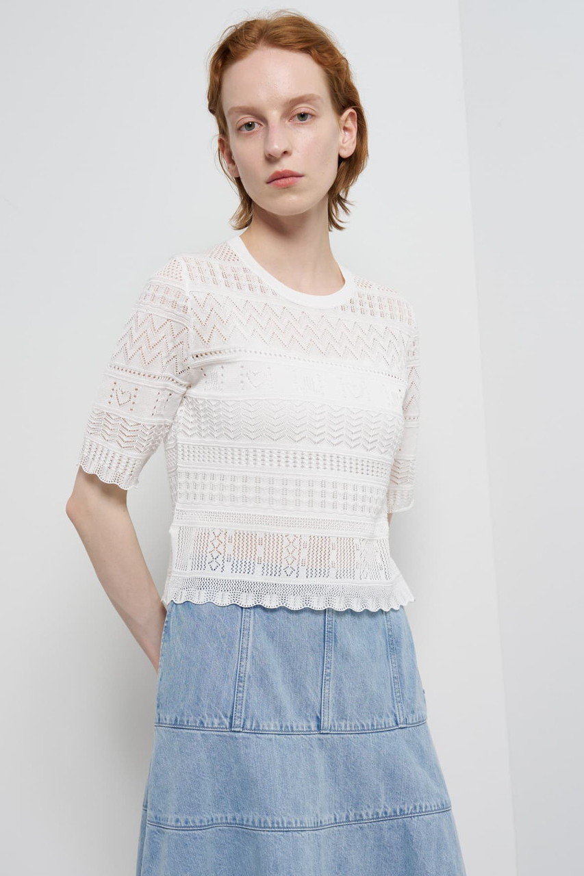 レースハーフスリーブニット