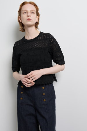 ランバン オン ブルー/LANVIN en Bleuの【予約販売】レースハーフスリーブニット(110300/110301)