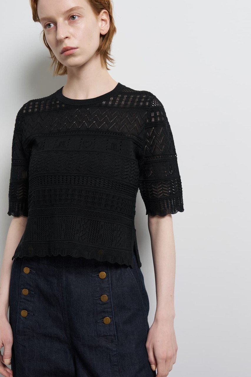 ランバン オン ブルー/LANVIN en Bleuの【予約販売】レースハーフスリーブニット(ブラック/3646820)