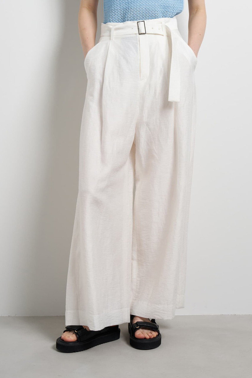 ランバン オン ブルー/LANVIN en Bleuの【予約販売】ベルト付きリネンワイドタックパンツ(オフ/3656416)