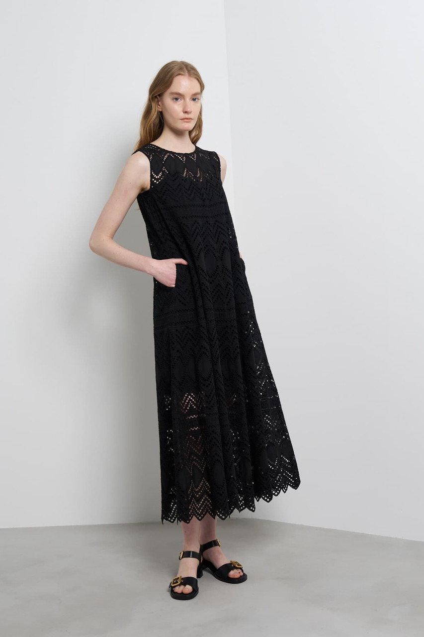 ランバン オン ブルー/LANVIN en Bleuのエンブロイダリーコットンレースワンピース(ブラック/3646319)