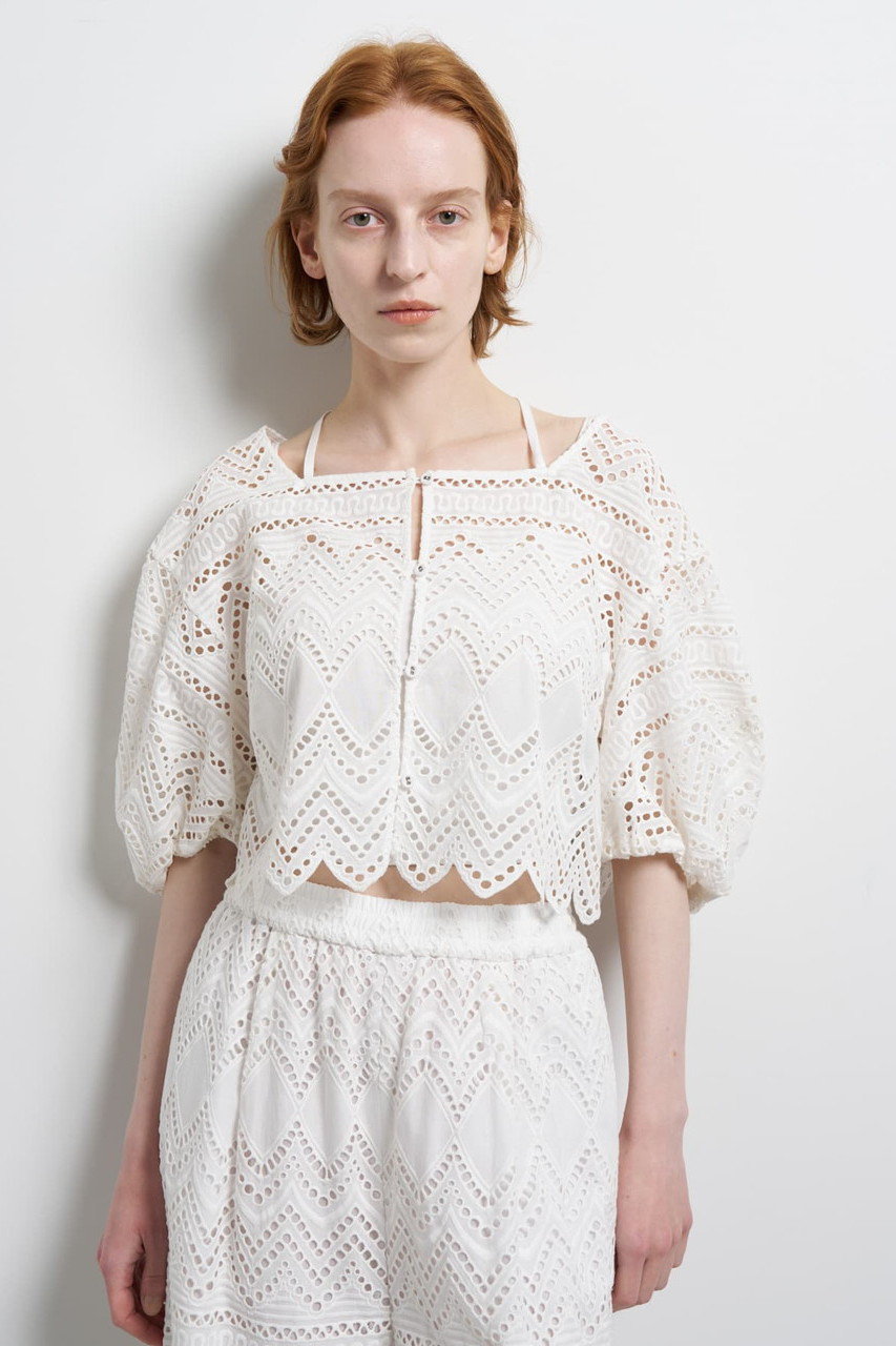 ランバン オン ブルー/LANVIN en Bleuのエンブロイダリーコットンレースブラウス(オフホワイト/3646617)