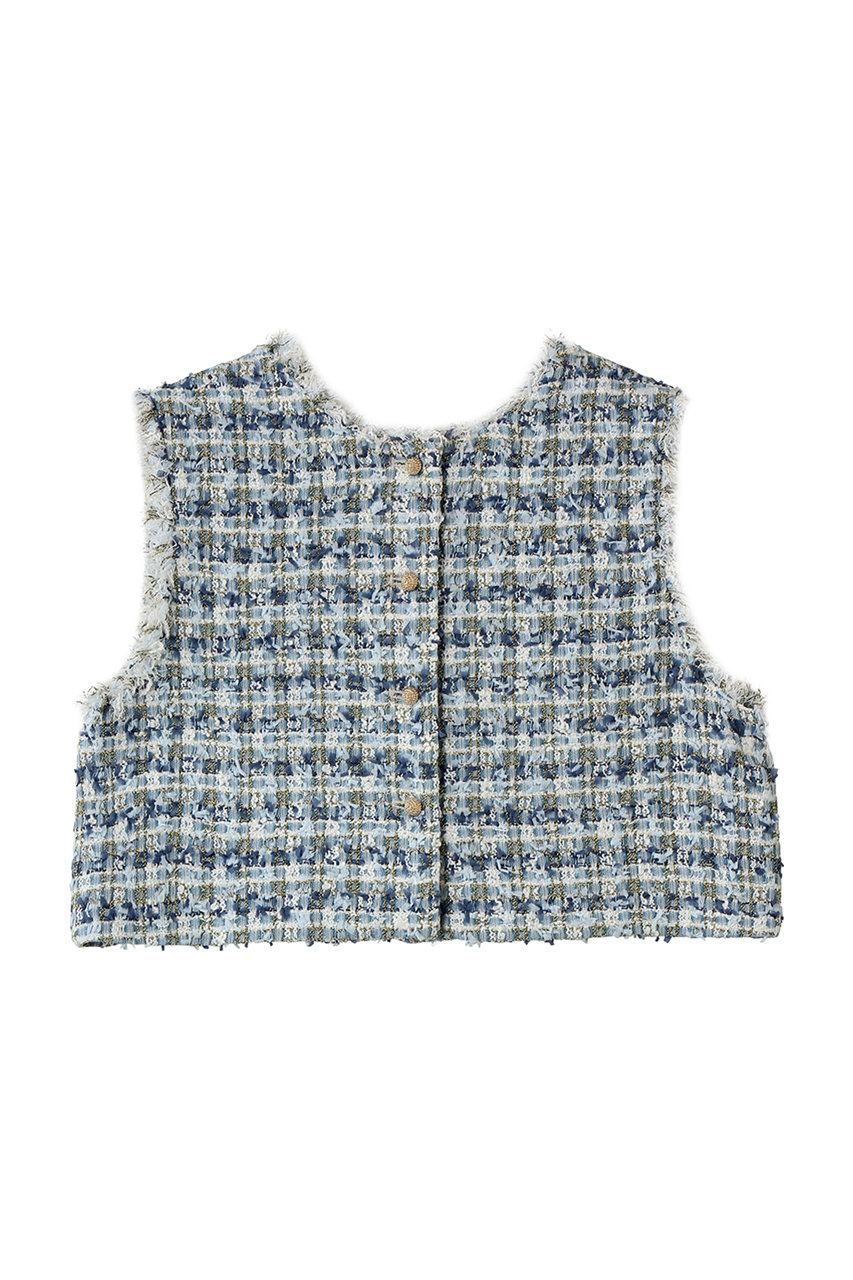 ランバン オン ブルー/LANVIN en Bleuのリボンヤーンツイードショートベスト(サックス/3626607)