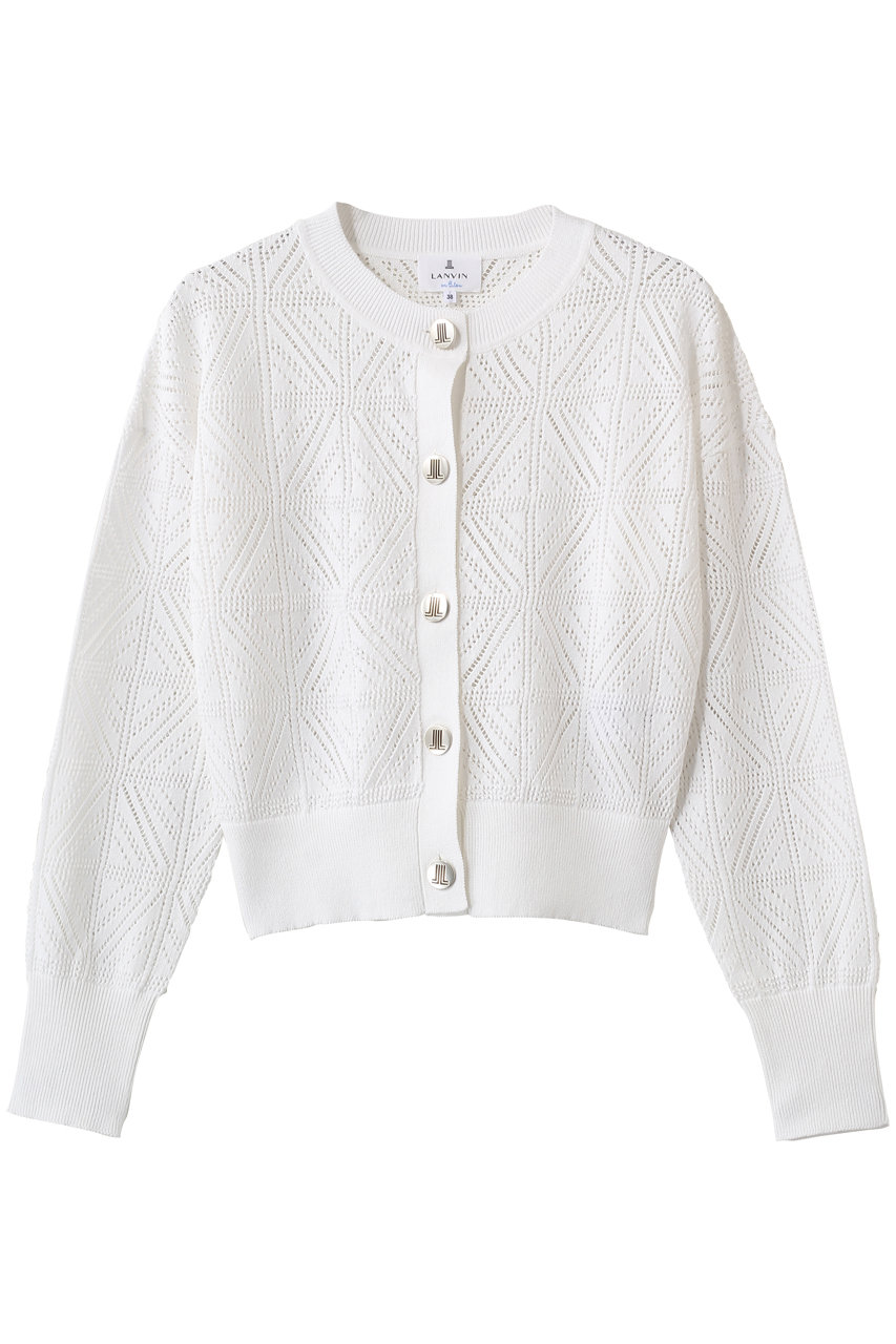 ランバン オン ブルー/LANVIN en BleuのJLメタルボタンレースニットカーディガン(オフ/3626807)