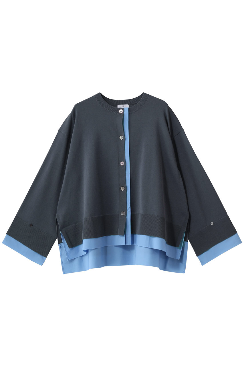 ランバン オン ブルー/LANVIN en Bleuのシャツトリムニットコンビカーディガン(チャコールグレー/3626813)