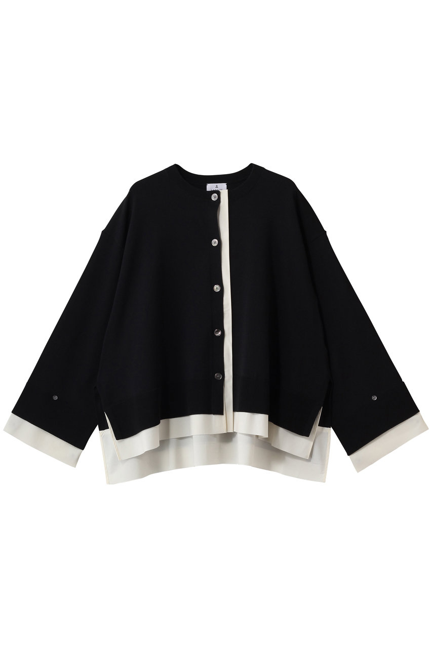 ランバン オン ブルー/LANVIN en Bleuのシャツトリムニットコンビカーディガン(ブラック/3626813)