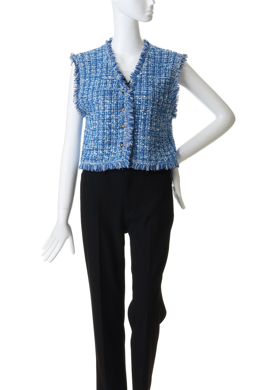 LANVIN en Blue ランバンオンブルー ツイード トップス ブラウス LANVIN en Bleu ブラウス シャツ リボンヤーンツイードショートベスト