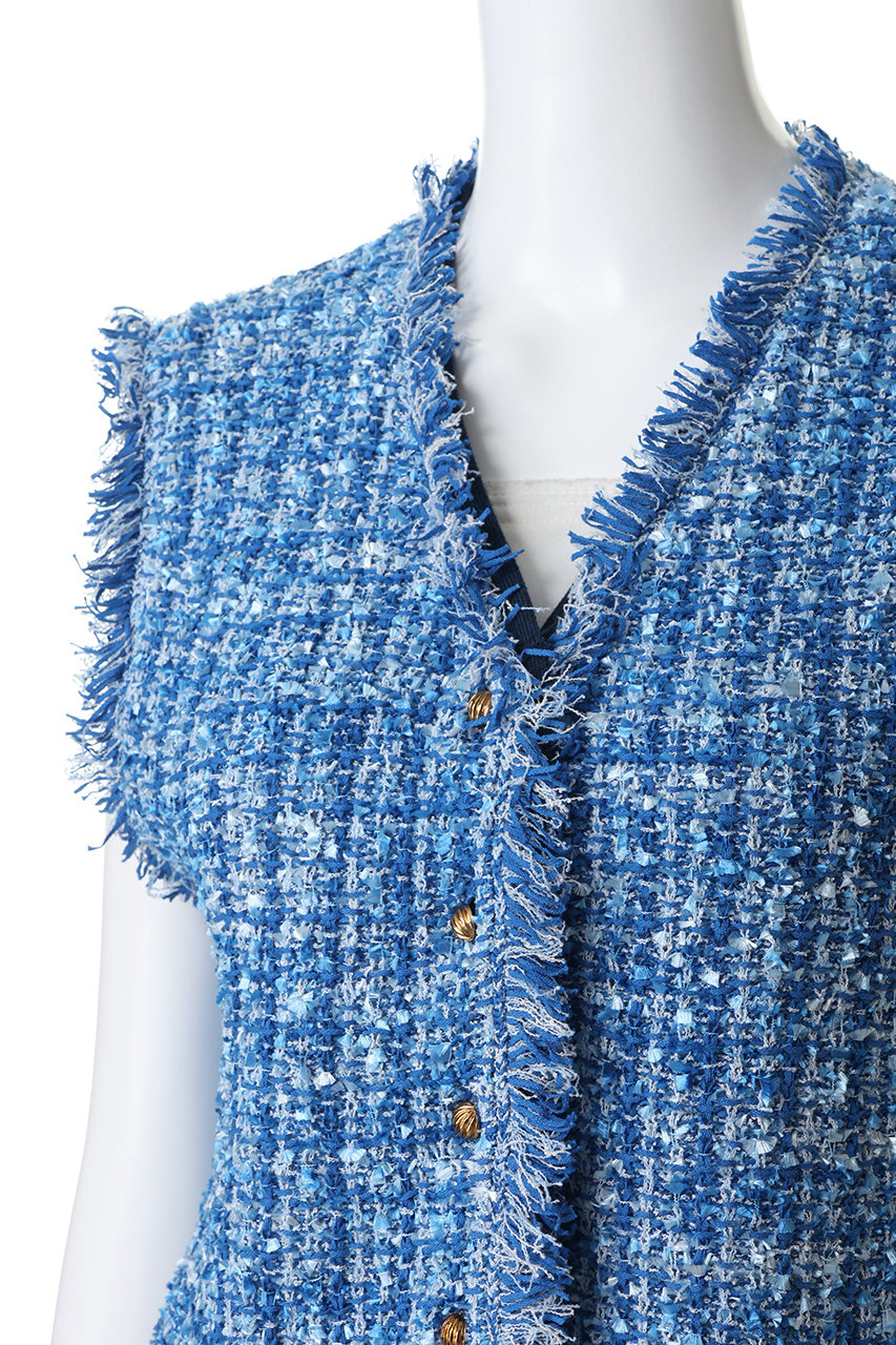 LANVIN en Blue ランバンオンブルー ツイード トップス ブラウス LANVIN en Bleu ブラウス シャツ リボンヤーンツイードショートベスト